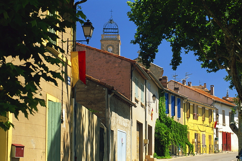 Colourful houses and church, Puyloubier, near Aix-en-Provence, Bouches-du-Rhone, Provence, France, Europe