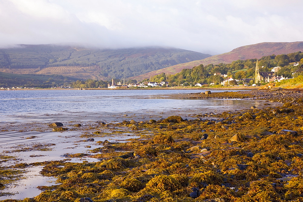 The calm waters of Lamlash Bay, early morning, Lamlash, Isle of Arran, North Ayrshire, Scotland, United Kingdom, Europe