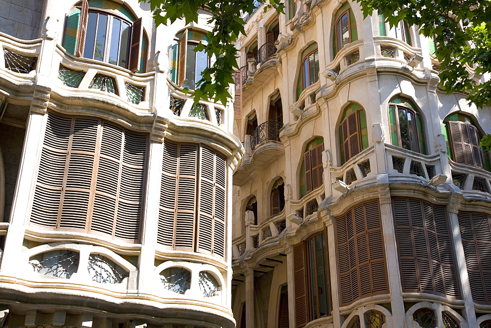 Modernist facades of Can Casasayas and Pensio La Menorquina, Placa Mercat, Palma de Mallorca, Mallorca, Balearic Islands, Spain, Europe