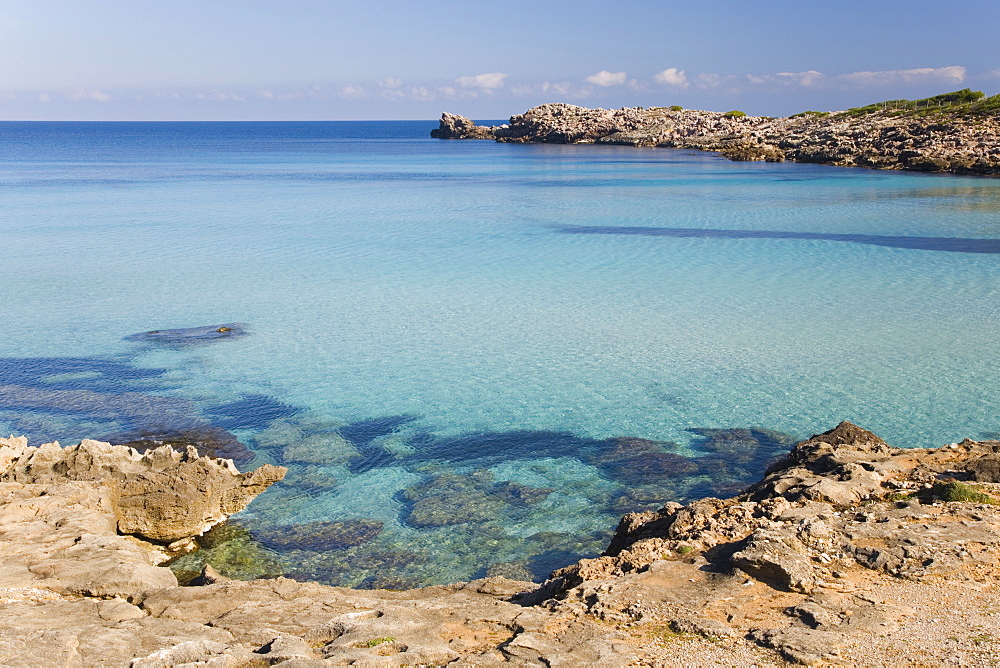 View across the turquoise waters of Cala Molto to Punta des Gullo, Cala Rajada, Mallorca, Balearic Islands, Spain, Mediterranean, Europe