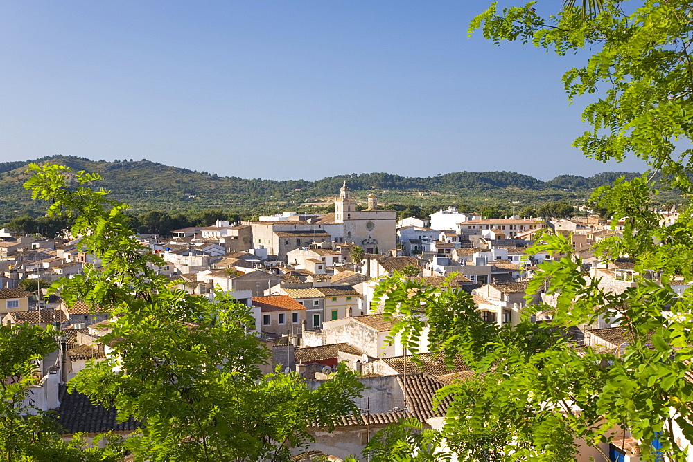 View across rooftops of the Convent of Sant Antoni de Padua, Arta, Mallorca, Balearic Islands, Spain, Europe