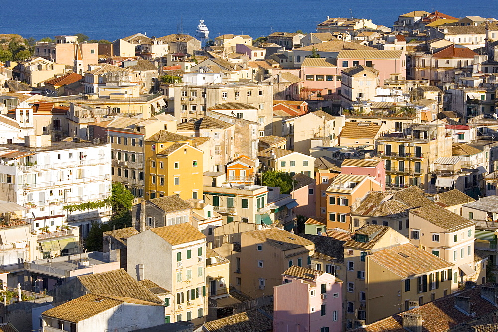 View over the Old Town from the New Fortress, Corfu Town, Corfu, Ionian Islands, Greek Islands, Greece, Europe