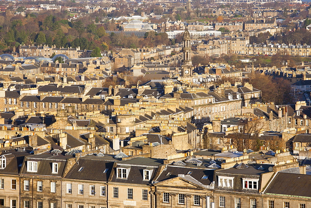 View over New Town rooftops from Calton Hill, Edinburgh, City of Edinburgh, Scotland, United Kingdom, Europe