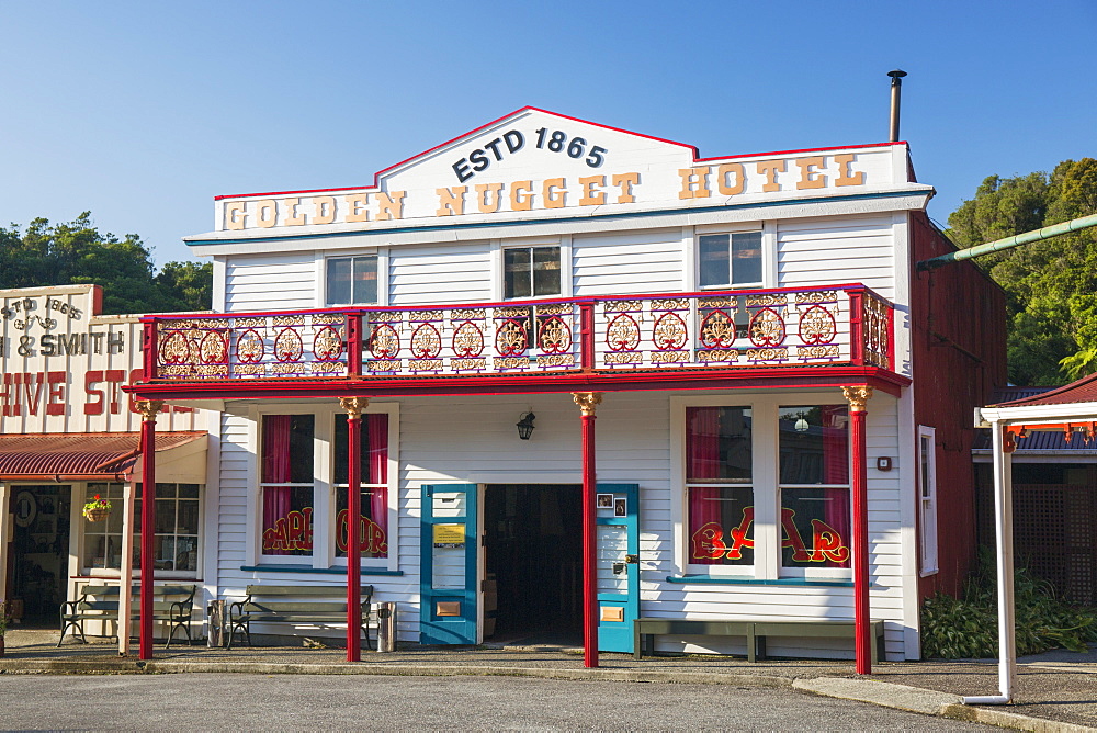 Historic building evoking the west coast's gold-mining past, Shantytown, Greymouth, Grey district, West Coast, South Island, New Zealand, Pacific