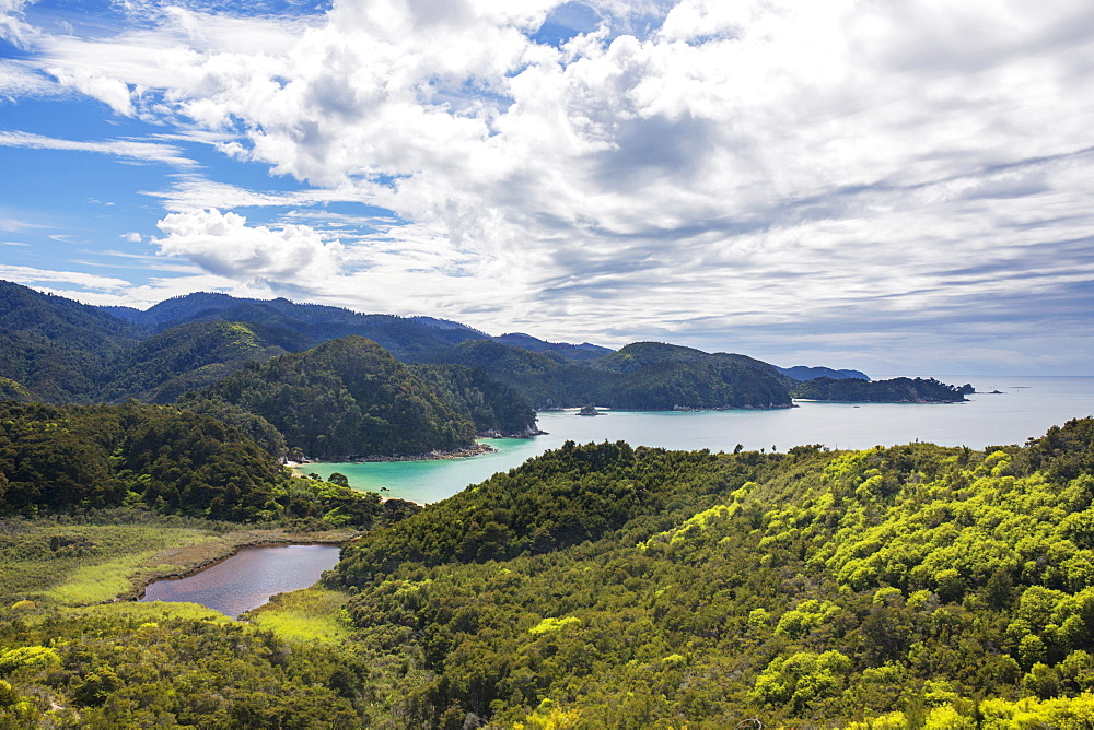 View over Torrent Bay from the Abel Tasman Coast Track, Abel Tasman National Park, near Marahau, Tasman, South Island, New Zealand, Pacific