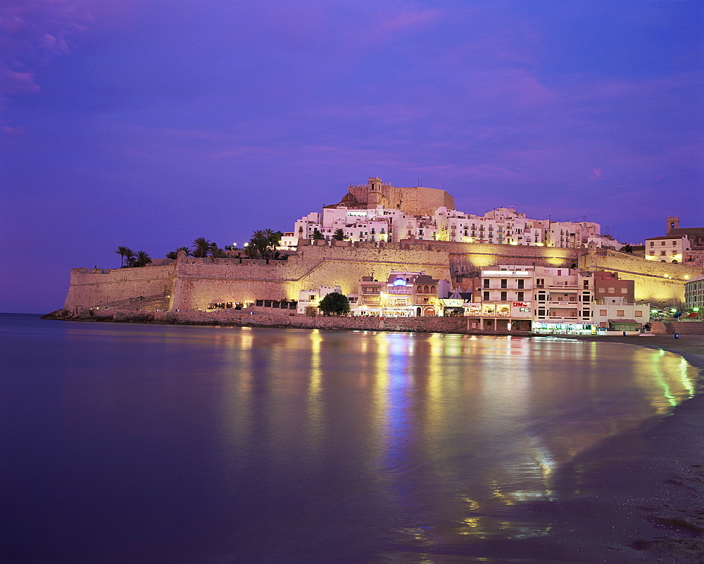 The Citadel by night, Peniscola, Costa del Azahar, Valencia, Spain, Mediterranean, Europe