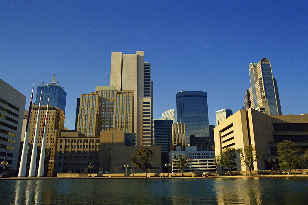 The river and city skyline of Dallas, Texas, United States of America, North America