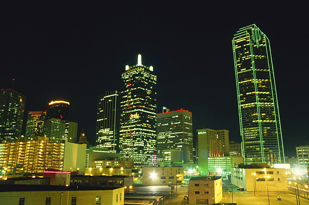 The city skyline at night, Dallas, Texas, United States of America, North America