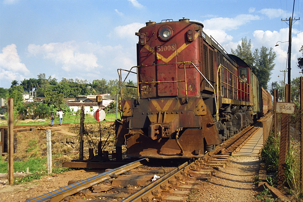 Russian diesel locomotive operated by Ferrocarriles de Cuba, at Santa Clara, Cuba, West Indies, Central America