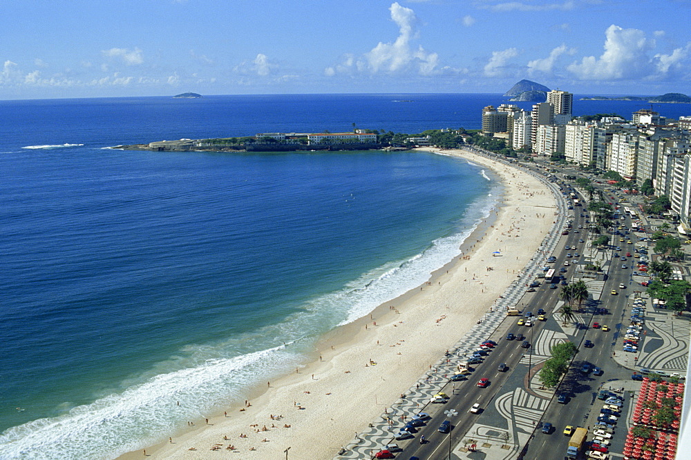 Aerial of Copacabana Beach in Rio de Janeiro, Brazil, South America