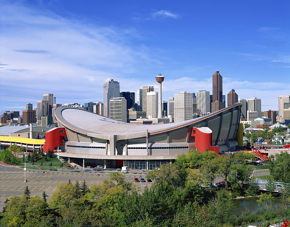 The Olympic Saddledome and skyline, Calgary, Alberta, Canada, North America