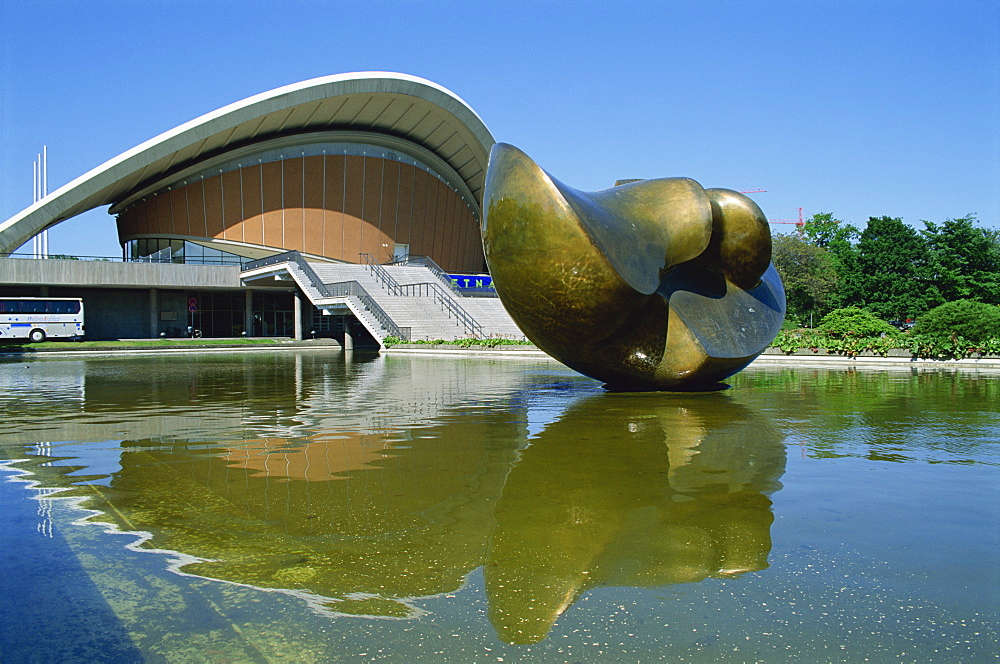 Modern sculpture in pool at the Congress Hall in Berlin, Germany, Europe