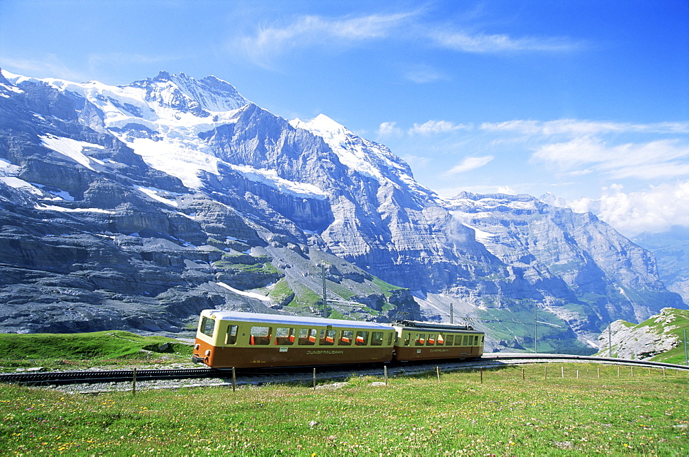 Jungfrau railway and the Jungfrau, 13642 ft., Bernese Oberland, Swiss Alps, Switzerland, Europe