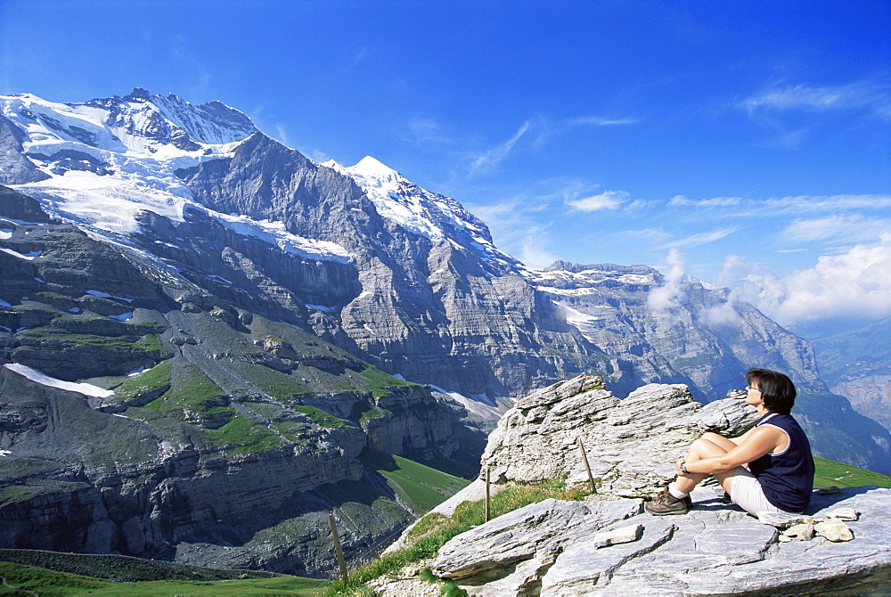 View from Kleine Scheidegg to Jungfrau, Bernese Oberland, Switzerland, Europe