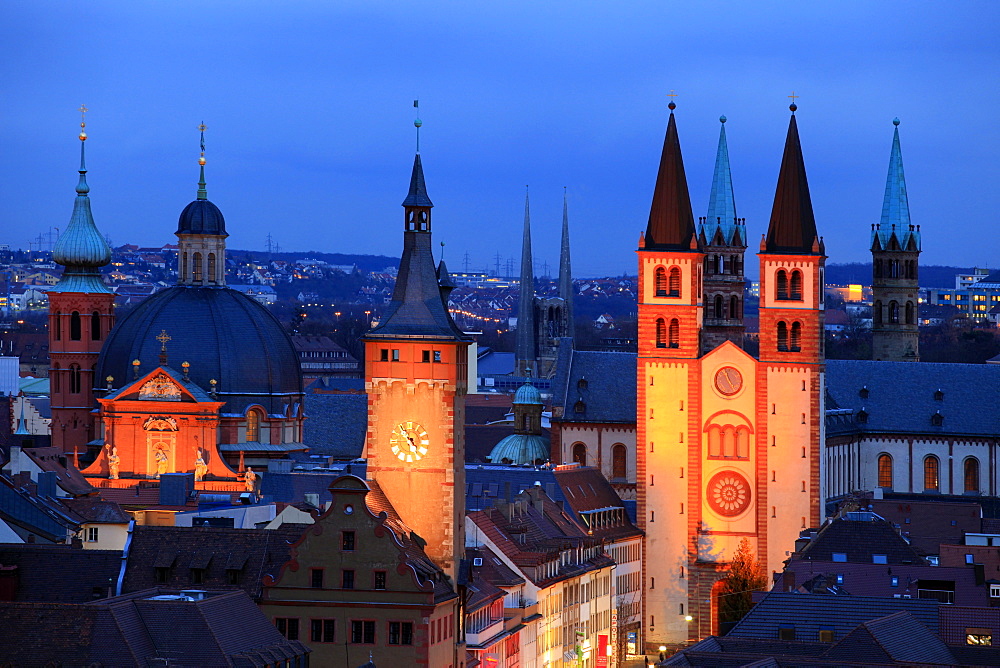 Od Town with cathedral, Wurzburg, Franconia, Bavaria, Germany, Europe