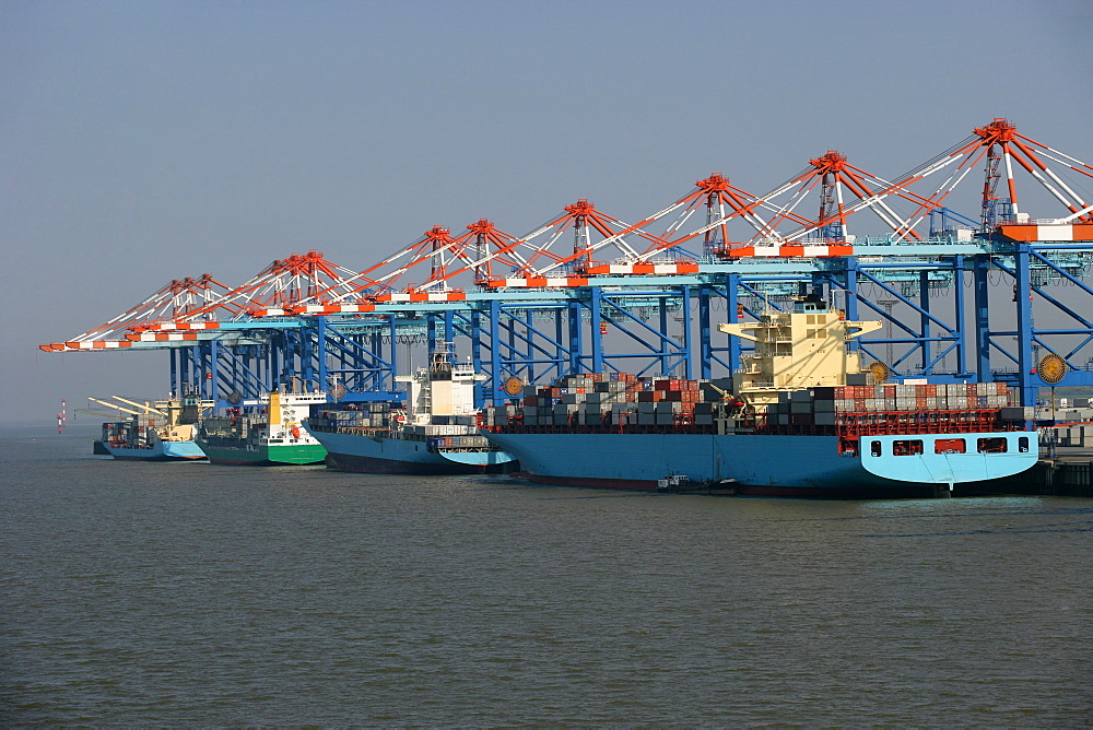 Vessels at container terminal, Bremerhaven, Bremen, Germany, Europe