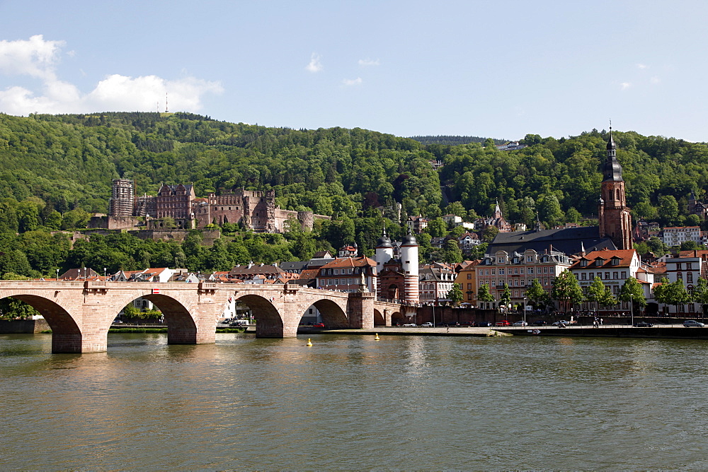 Old bridge over the River Neckar, Old Town and castle, Heidelberg, Baden-Wurttemberg, Germany, Europe