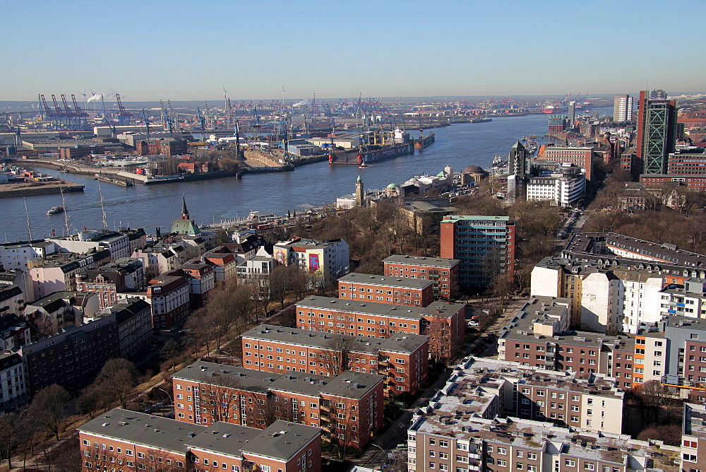 View from St. Michaelis to port, Hamburg, Germany, Europe