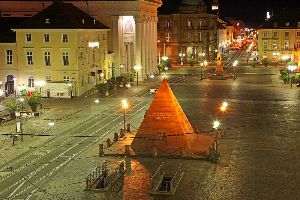 Pyramid and the Market Square at night, Karlsruhe, Baden-Wurttemberg, Germany, Europe