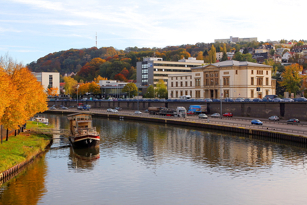 River Saar and Landtag Saarland (State Parliament), Saarbrucken, Saarland, Germany, Europe