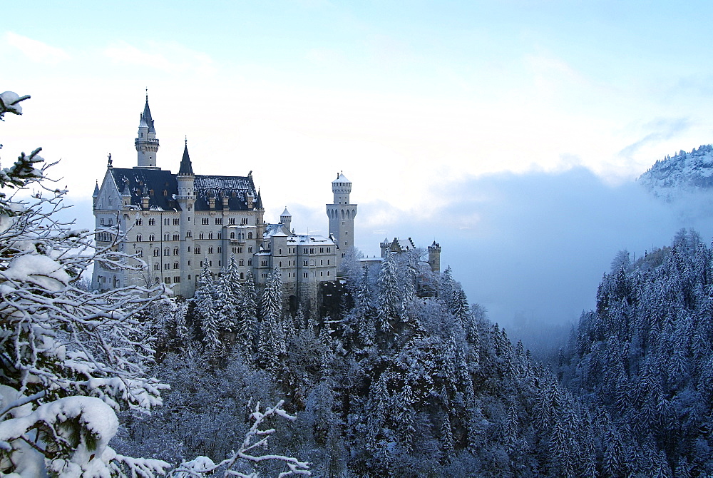 Neuschwanstein Castle in winter, Schwangau, Allgau, Bavaria, Germany, Europe