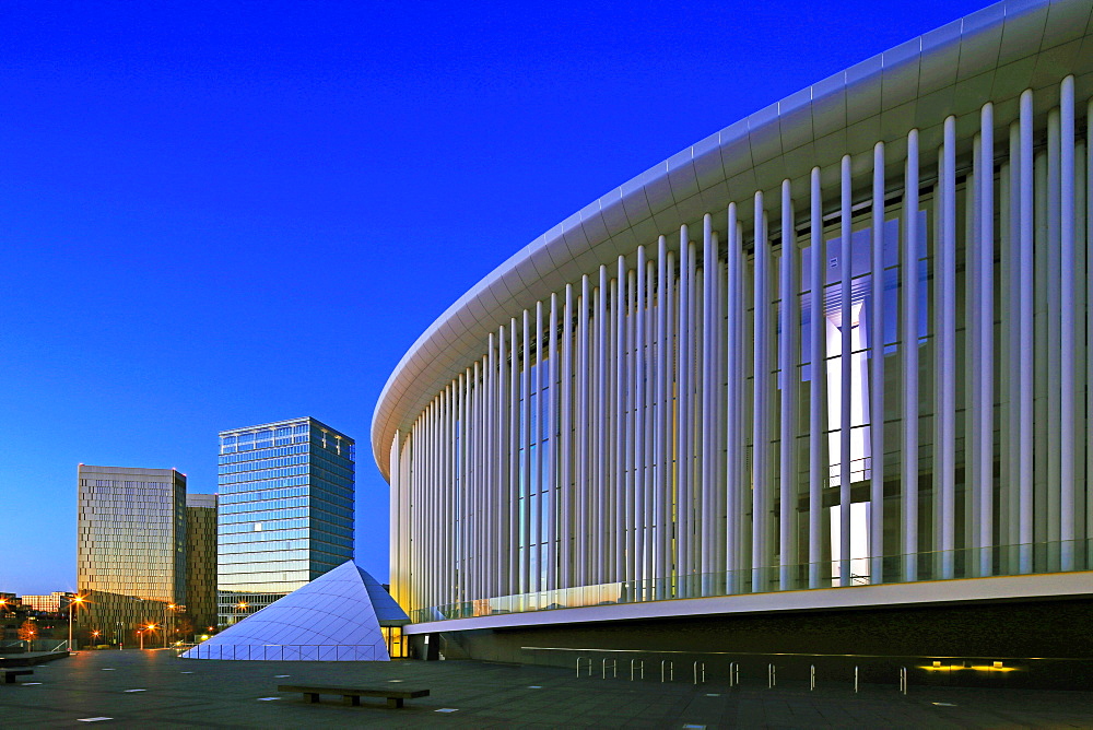 European Court of Justice and New Philharmonic Hall on Kirchberg in Luxembourg City, Grand Duchy of Luxembourg, Europe