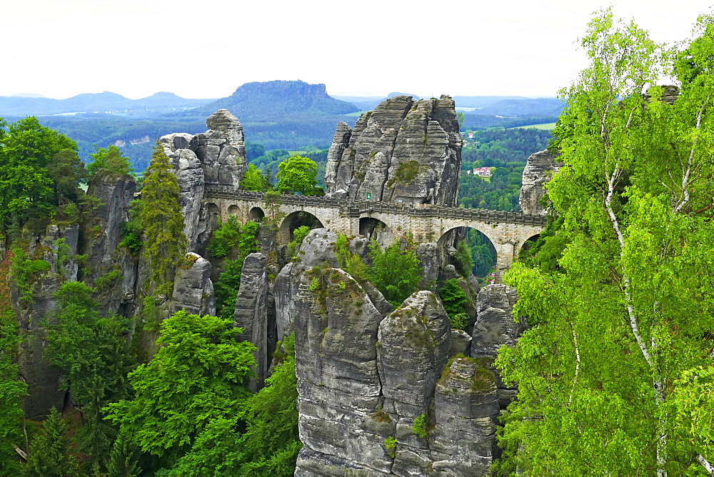 Bastei Bridge on Bastei Rock Formation near Rathen, Saxon Switzerland, Saxony, Germany, Europe