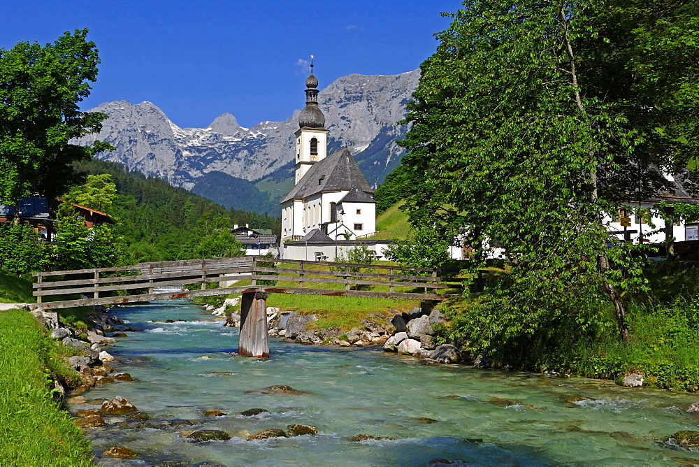 Parish Church against Reiteralpe, Ramsau, Upper Bavaria, Bavaria, Germany, Europe