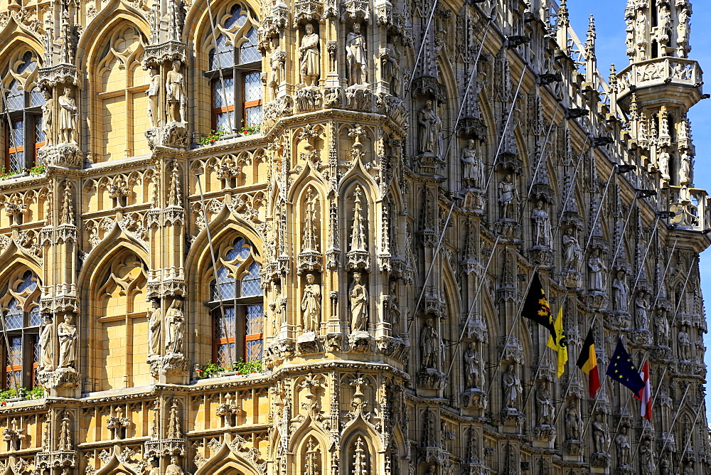 Late Gothic Town Hall at Grote Markt Square, Leuven, Brabant, Belgium, Europe