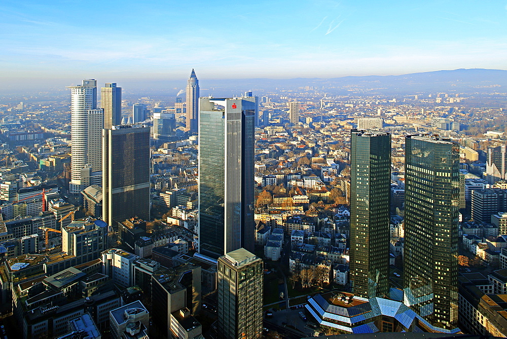 View from Maintower to Financial District, Frankfurt am Main, Hesse, Germany, Europe