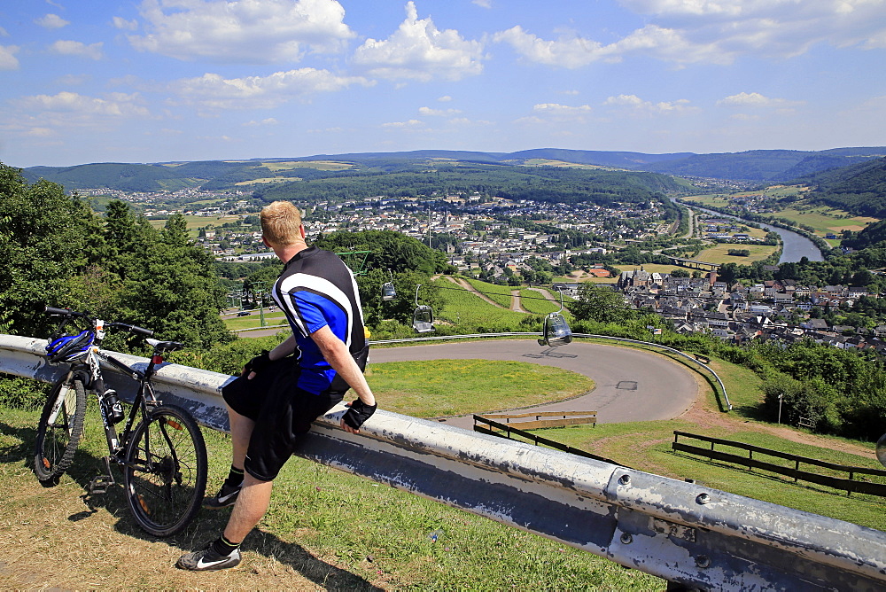 View from Mount Warsberg to Saarburg, Saar River, Rhineland-Palatinate, Germany, Europe