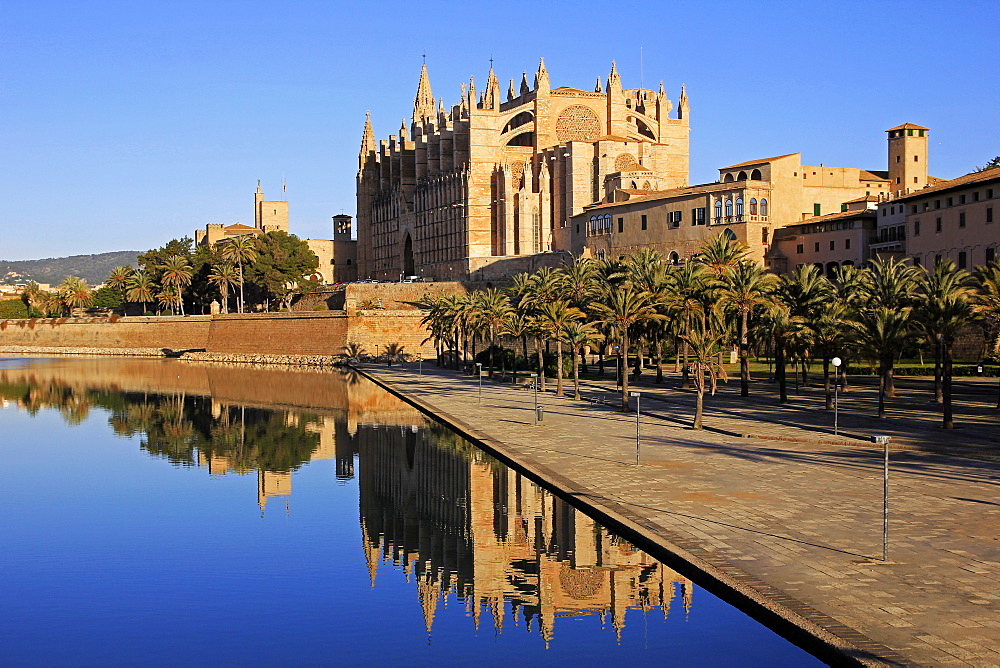 Parc de la Mar, Cathedral La Seu, Palma de Mallorca, Majorca, Balearic Islands, Spain, Mediterranean, Europe