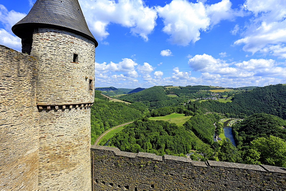 Bourscheid Castle in the Valley of Sauer River, Canton of Diekirch, Grand Duchy of Luxembourg, Europe