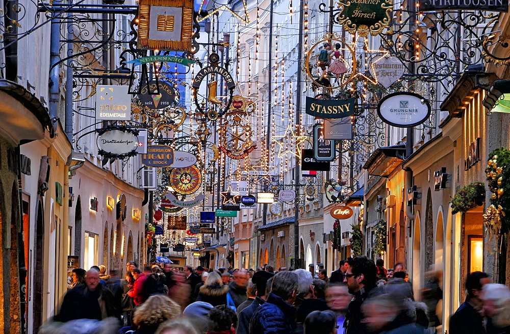 Christmas Decorations in Getreidegasse, Salzburg, Austria, Europe