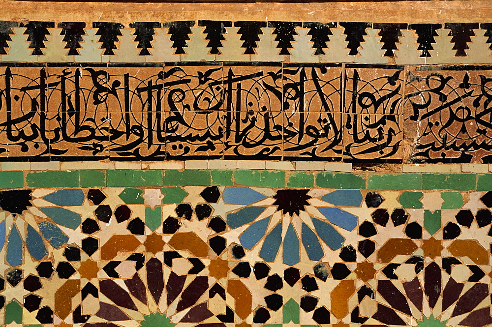 Decorative tiling, Saadian Tombs dating from the 16th century, Marrakesh, Morocco, North Africa, Africa