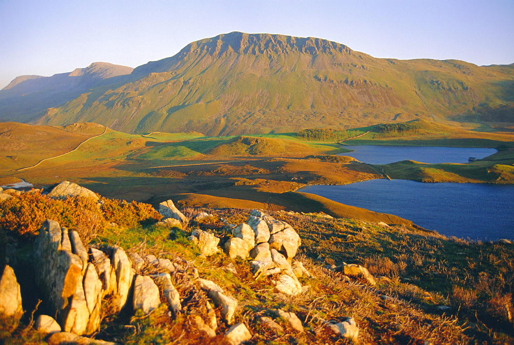 Cadair Idris mountain and Gregennen Lake (National Trust), Snowdonia National Park, Gwynedd, Wales, UK