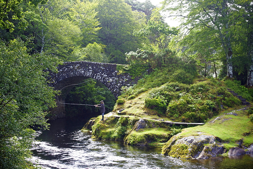 Fly fishing on the River Shiel, near Acharacle, Invernesshire, Scotland, United Kingdom, Europe