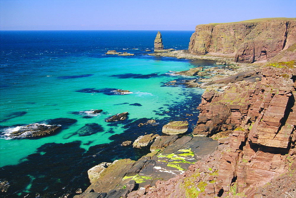 Coastal sea cliffs and sea stacks near Cape Wrath and Sandwood Bay, Highland Region, Scotland