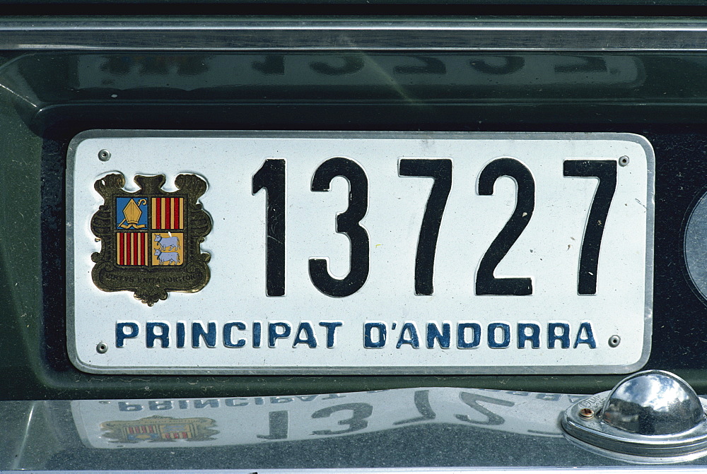 A car registration plate for the Principality of Andorra, Europe