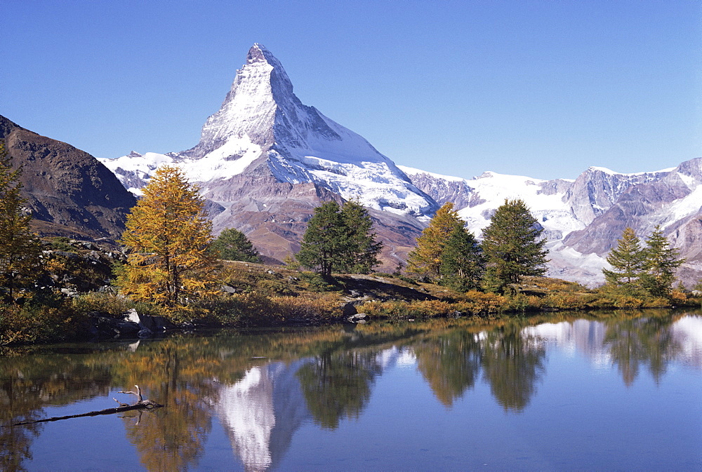 The Matterhorn reflected in Grindjilake, Switzerland, Europe