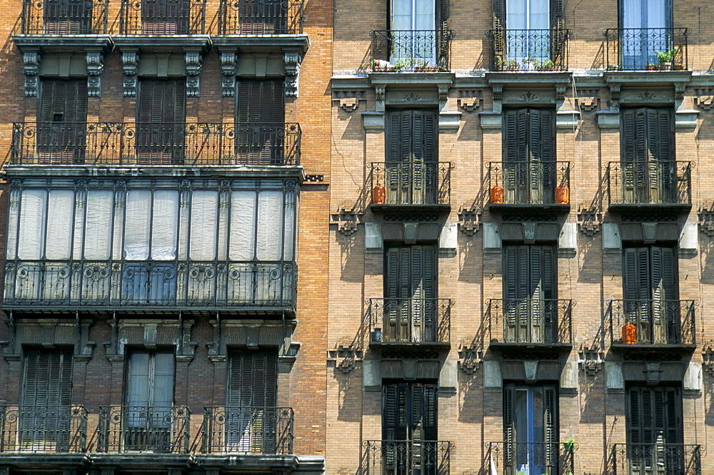 Balconies on houses, Igl S Isid, Madrid, Spain, Europe