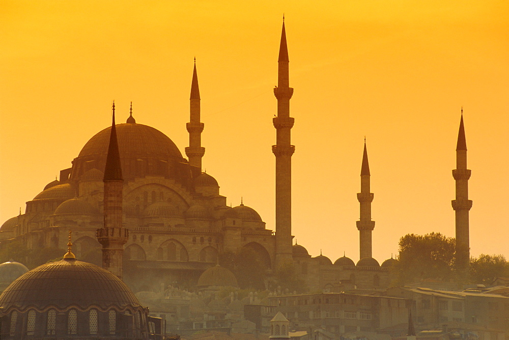 Suleymaniye complex from Galata Bridge, Istanbul, Turkey, Europe