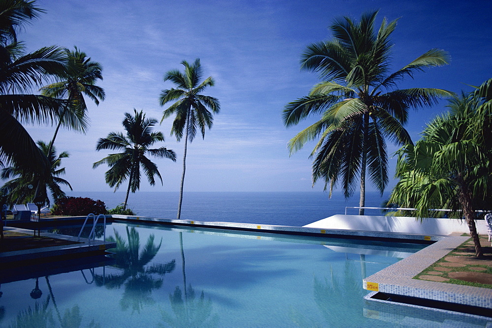 Hotel swimming pool, Kovalam, Kerala state, India, Asia