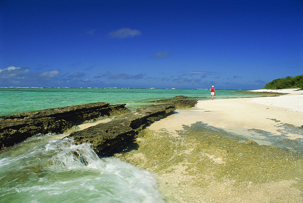 Lonely figure on beach, Maninita Island, Vava'u Group, Tonga, Pacific Islands, Pacific