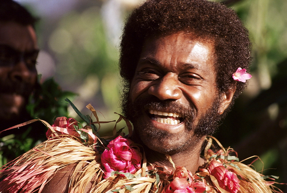 Laughing villager, Daloma village, Yasawa Island, Fiji, Pacific