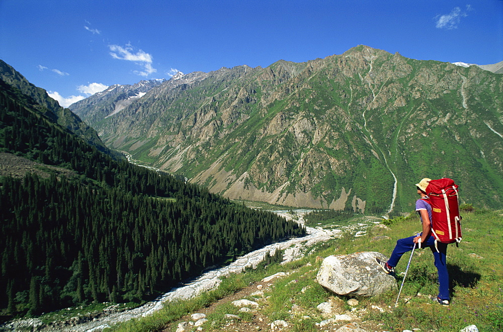 Guide in the Ala Archa Canyon, Tien Shan Mountains, Kyrgyzstan, Central Asia, Asia