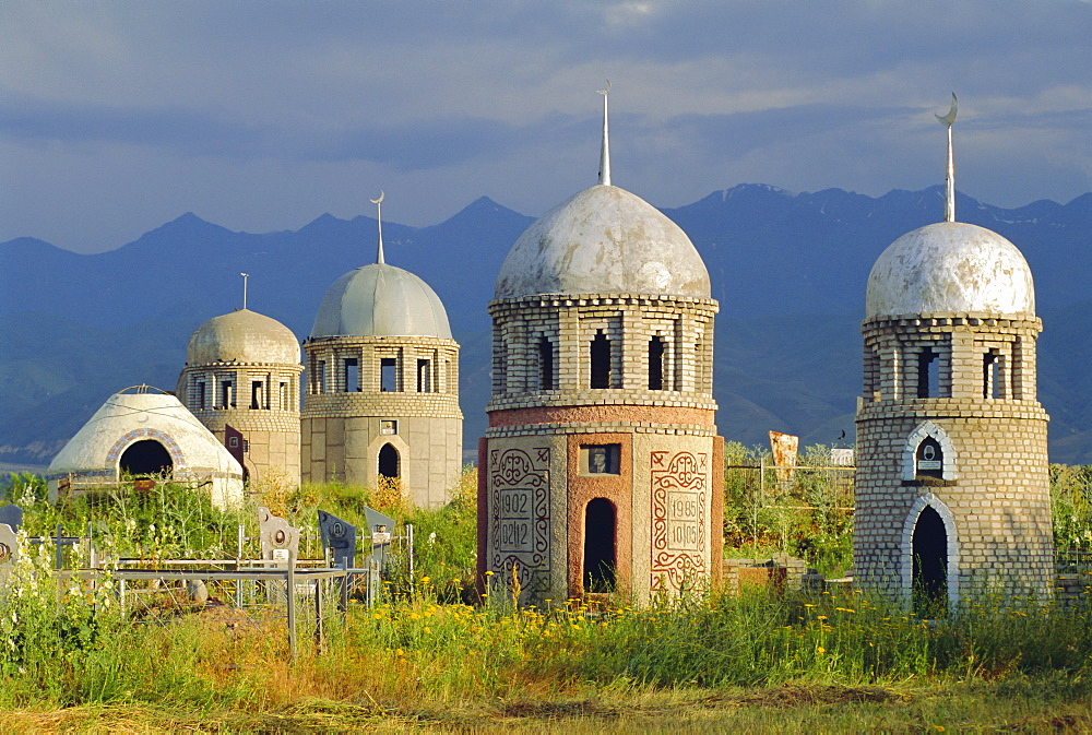 Traditional Kirghiz cemetary, near Burana Tower, Kyrgyzstan, Central Asia