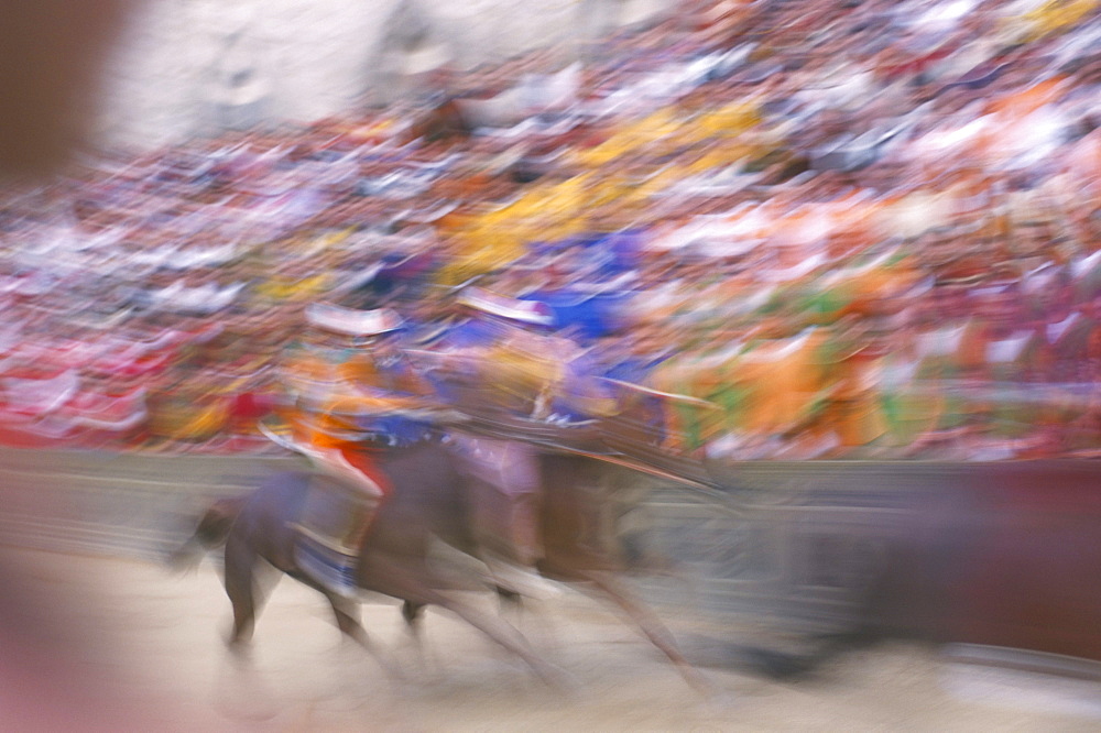 The race, Palio horse race, Siena, Tuscany, Italy, Europe