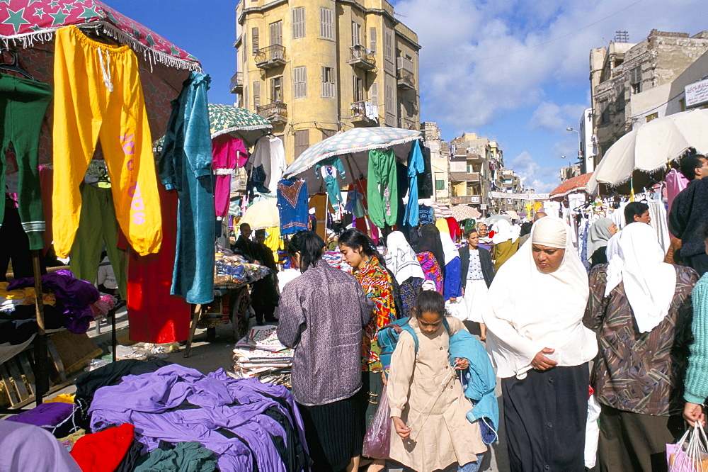 Clothes souk, Alexandria, Egypt, North Africa, Africa