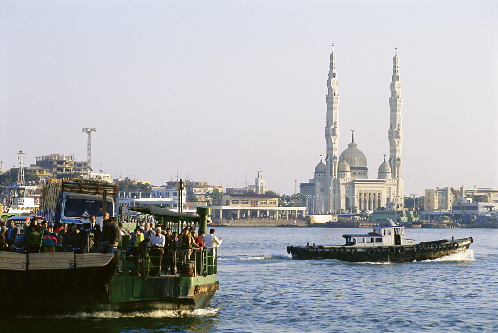 Ferry across the entrance to the Suez Canal, Port Said, Egypt, North Africa, Africa